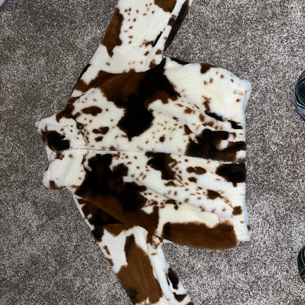 Cow print furry coat